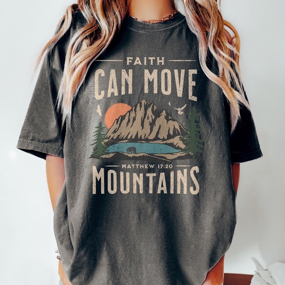 Faith Can Move Mountains Boho Christian Shirt Bible Verse Shirt Comfort Colors